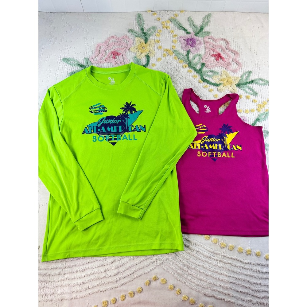 Badger Sport Junior All-American Softball Shirt Tank Lot Neon Green Pink L&S